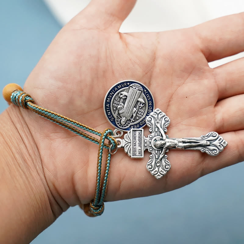 Olive Wood Beads with Saint Benedict Medal & Crucifix Pocket Rosary