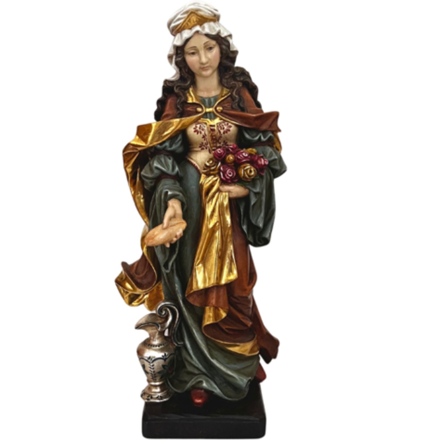 Saint Elizabeth with Bread and Roses Statue 23" Color Painted with Gold Leaf- One Available Ready to ship!
