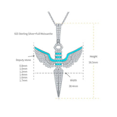 Sterling Silver Angel Wings Cross Pendant with Moissanite & Enamel Accents