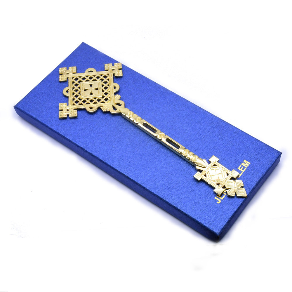 Gold Jerusalem Handheld Crucifix with Gift Box – Christian Blessing Cross Set