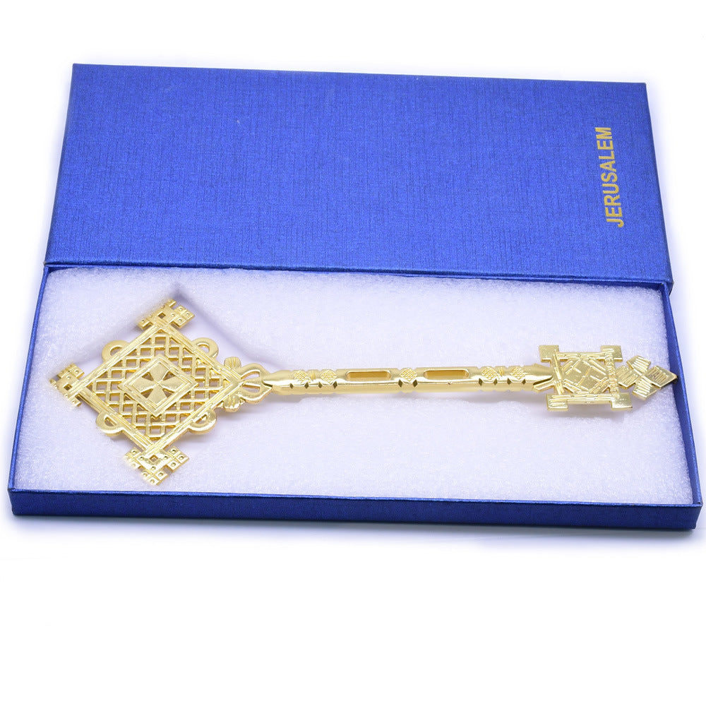 Gold Jerusalem Handheld Crucifix with Gift Box – Christian Blessing Cross Set