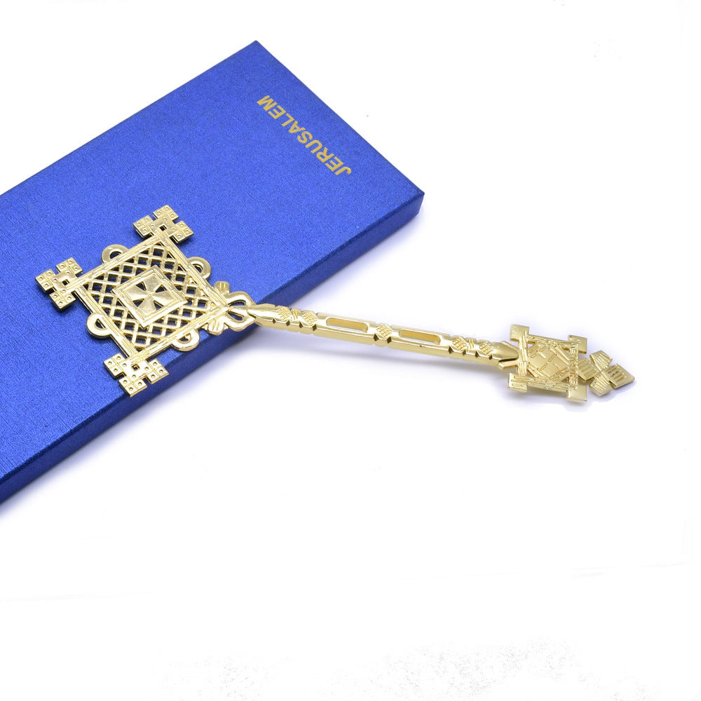 Gold Jerusalem Handheld Crucifix with Gift Box – Christian Blessing Cross Set