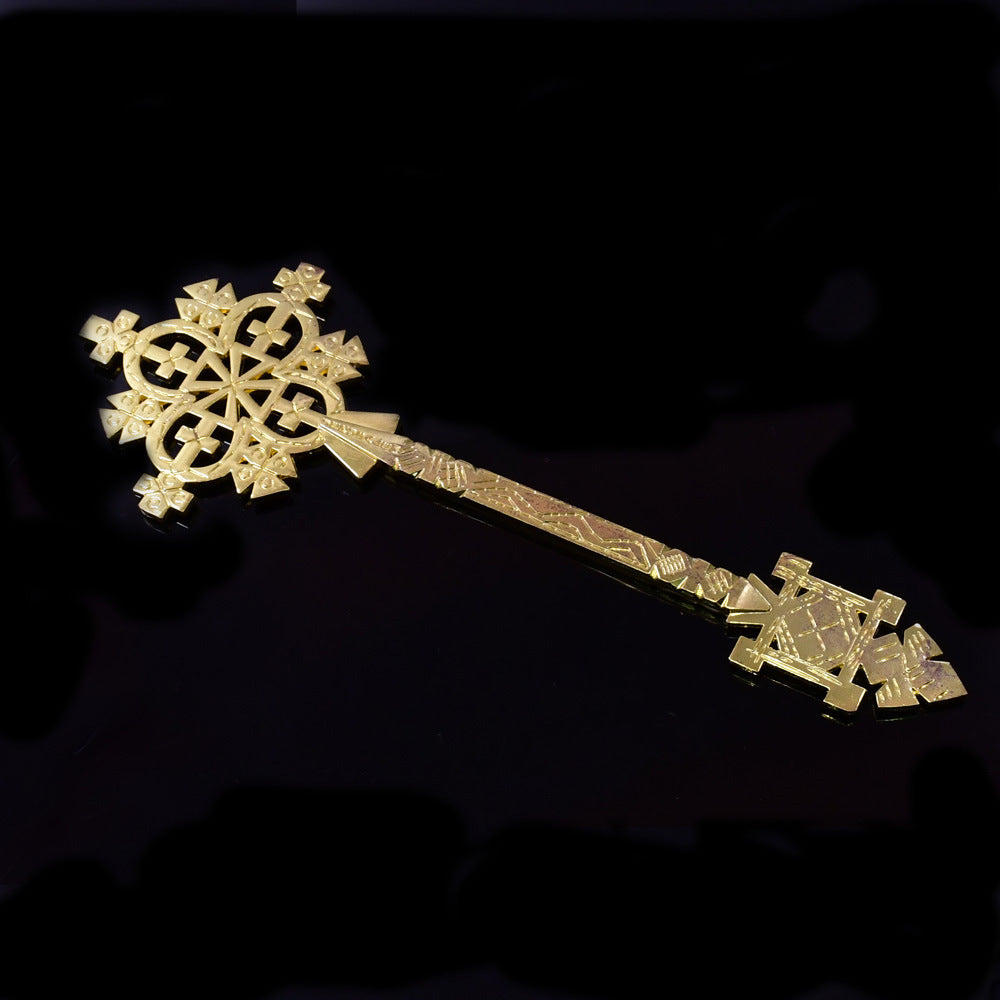 Gold Jerusalem Handheld Crucifix with Gift Box – Christian Blessing Cross Set