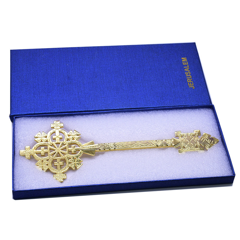 Gold Jerusalem Handheld Crucifix with Gift Box – Christian Blessing Cross Set