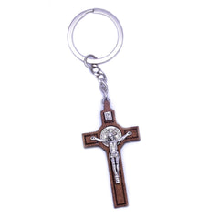 St. Benedict Cross Keychain Wooden Metal Religious Key Ring Catholic Gift