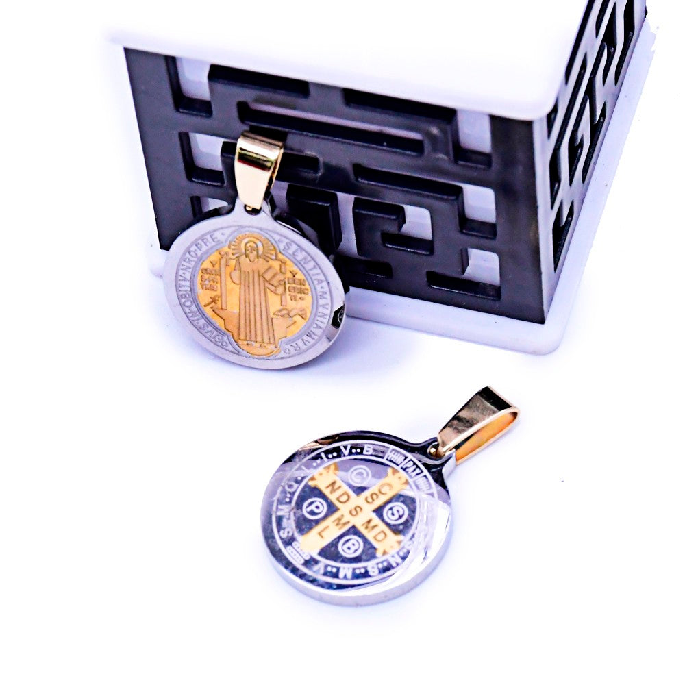 St. Benedict Medal Pendant Stainless Steel Round Religious Charm Necklace Jewelry Accessory