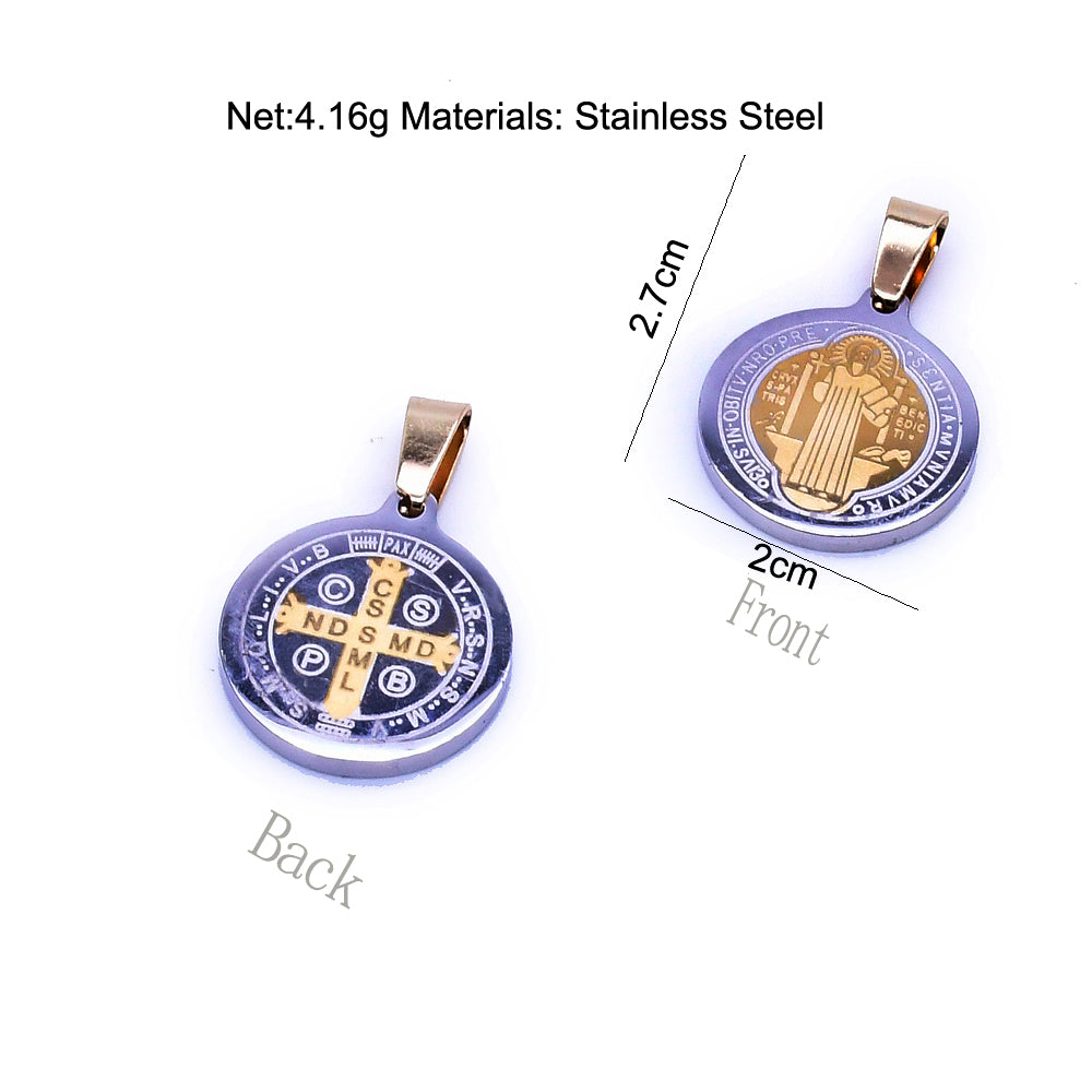 St. Benedict Medal Pendant Stainless Steel Round Religious Charm Necklace Jewelry Accessory