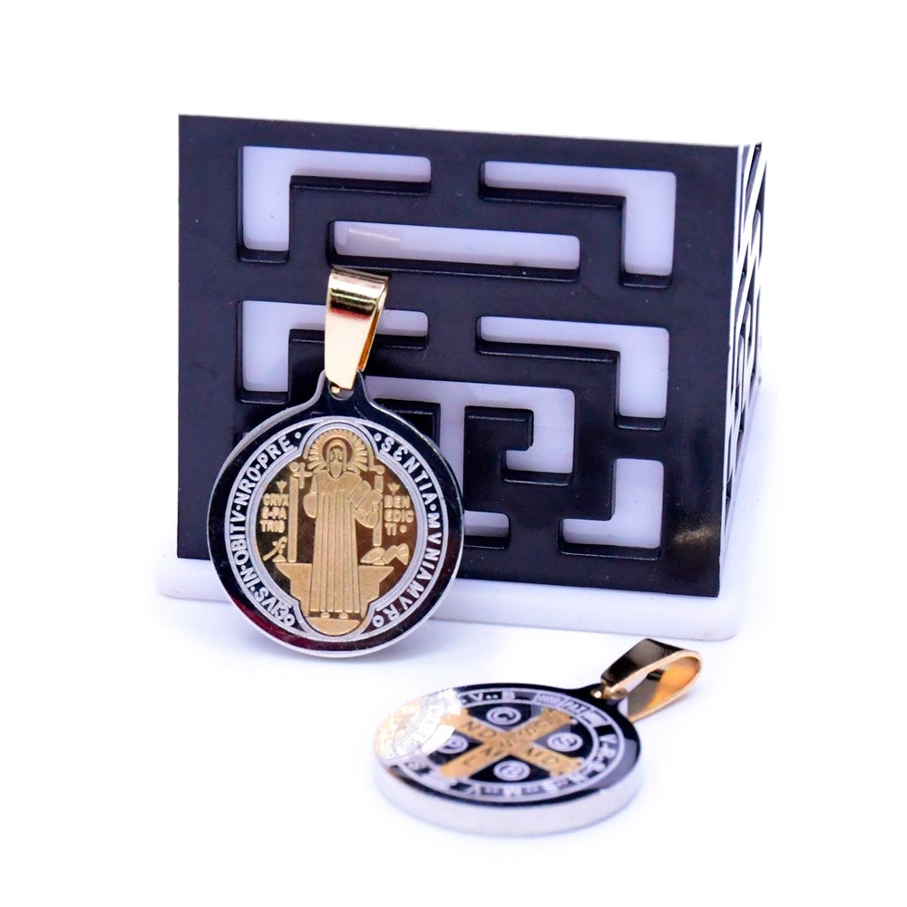 St. Benedict Medal Pendant Stainless Steel Round Religious Charm Necklace Jewelry Accessory