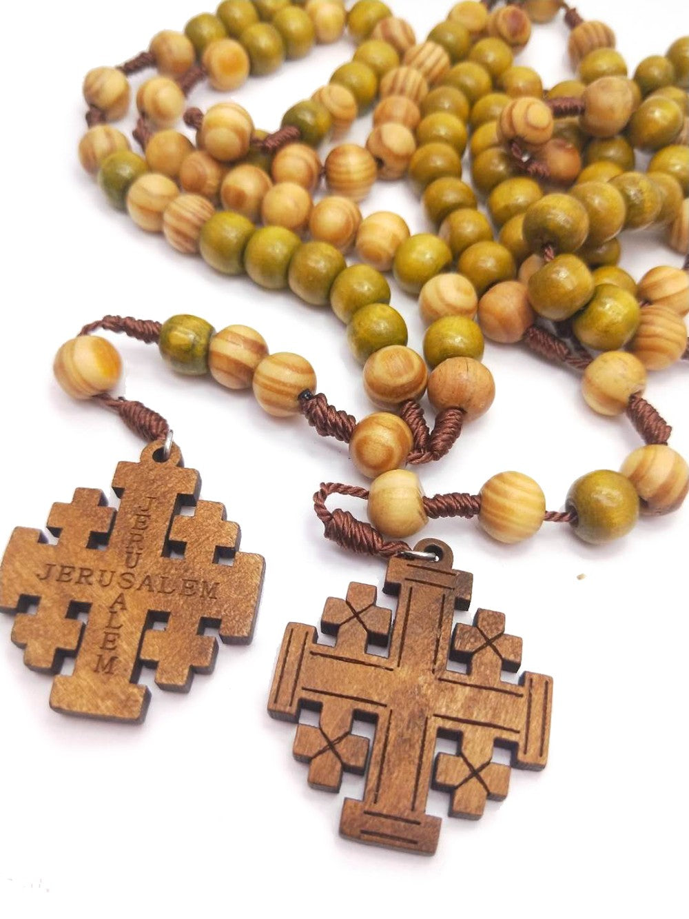 Jerusalem Wooden Rosary Necklace – Gothic Cross Pendant