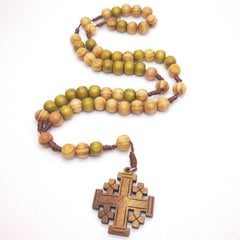 Jerusalem Wooden Rosary Necklace – Gothic Cross Pendant