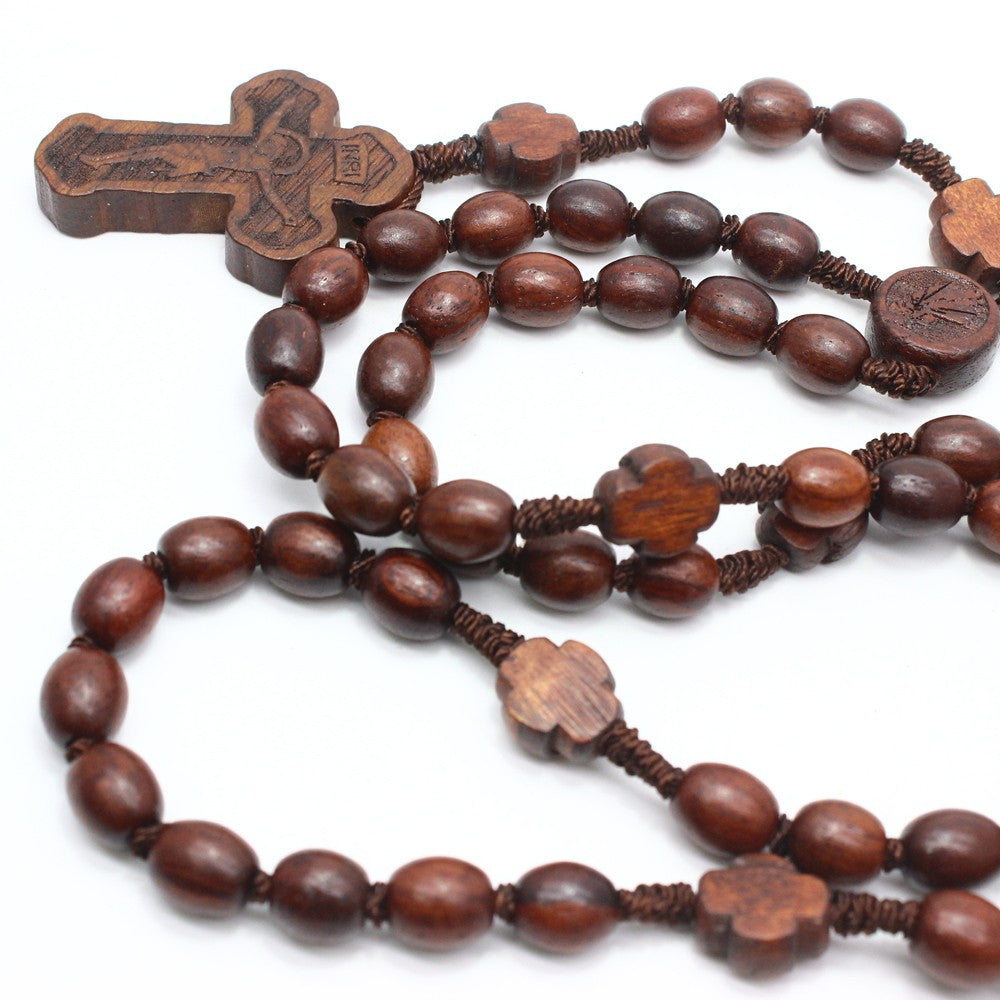 Handcrafted Rosewood Rosary Necklace – Premium Wooden Beads with Cross