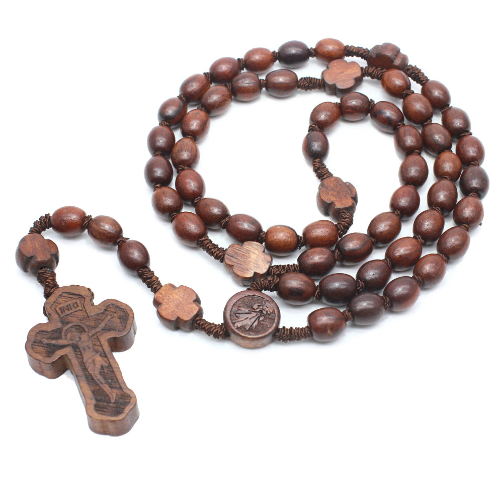 Handcrafted Rosewood Rosary Necklace – Premium Wooden Beads with Cross