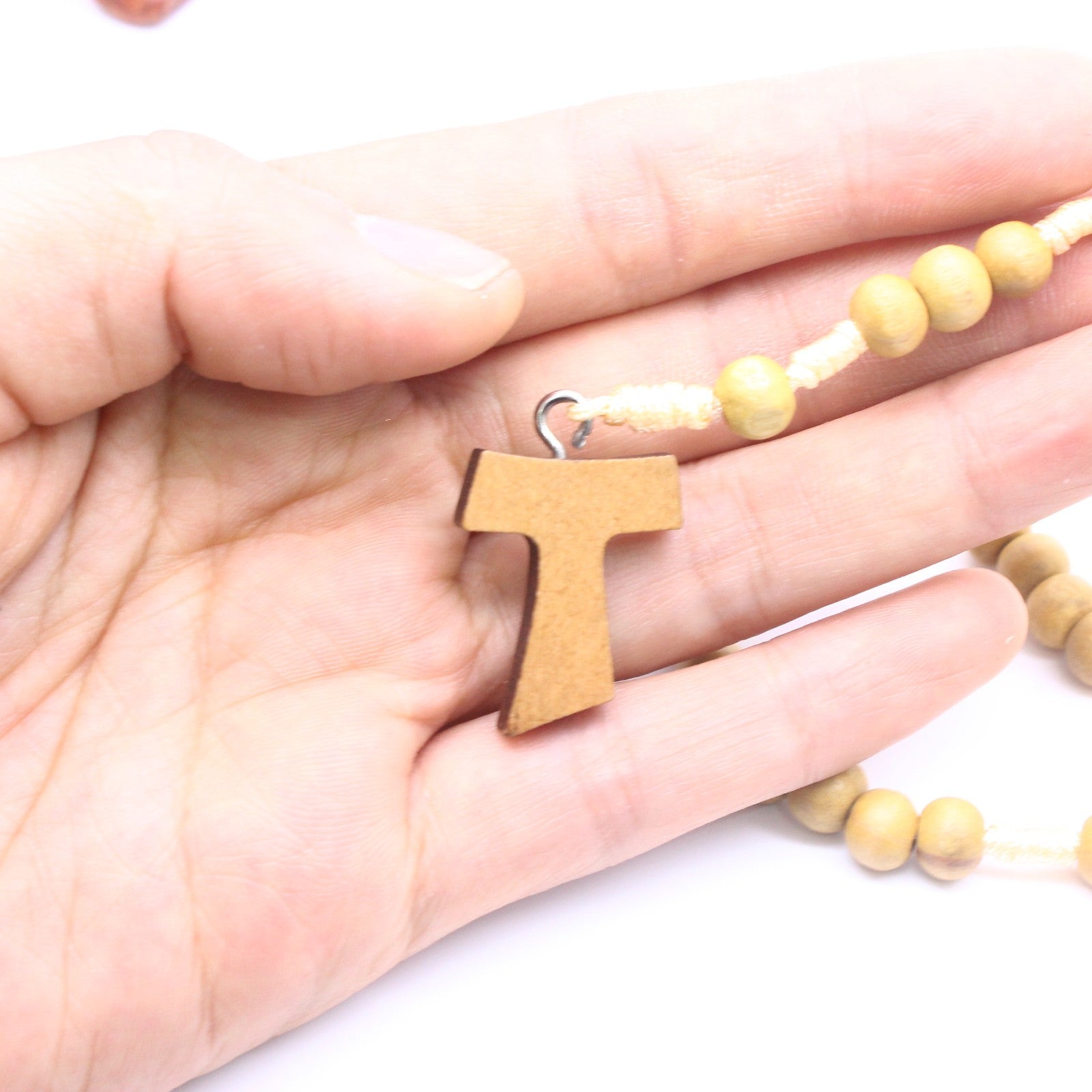 Short Wooden Rosary Necklace – Handcrafted Beads with Cross