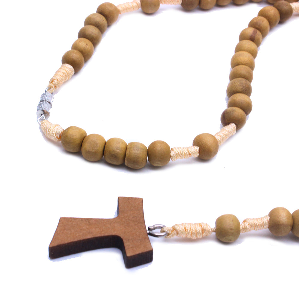 Short Wooden Rosary Necklace – Handcrafted Beads with Cross