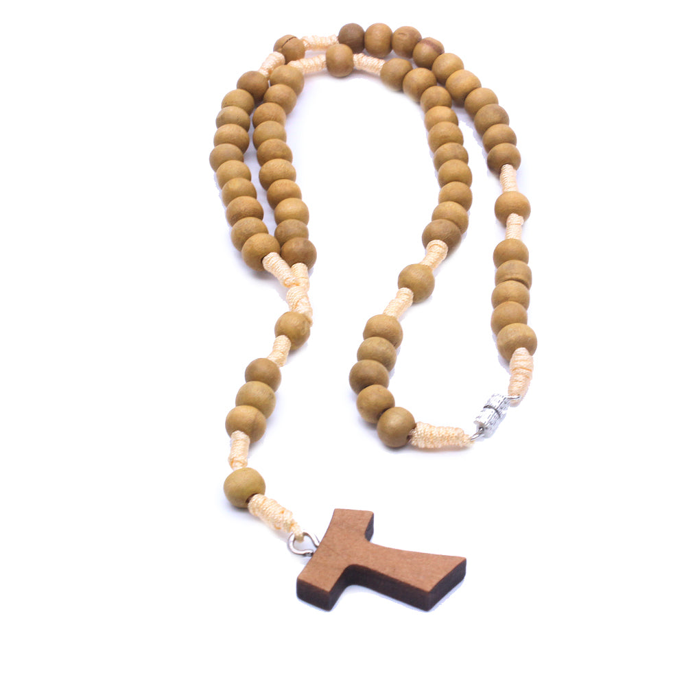Short Wooden Rosary Necklace – Handcrafted Beads with Cross