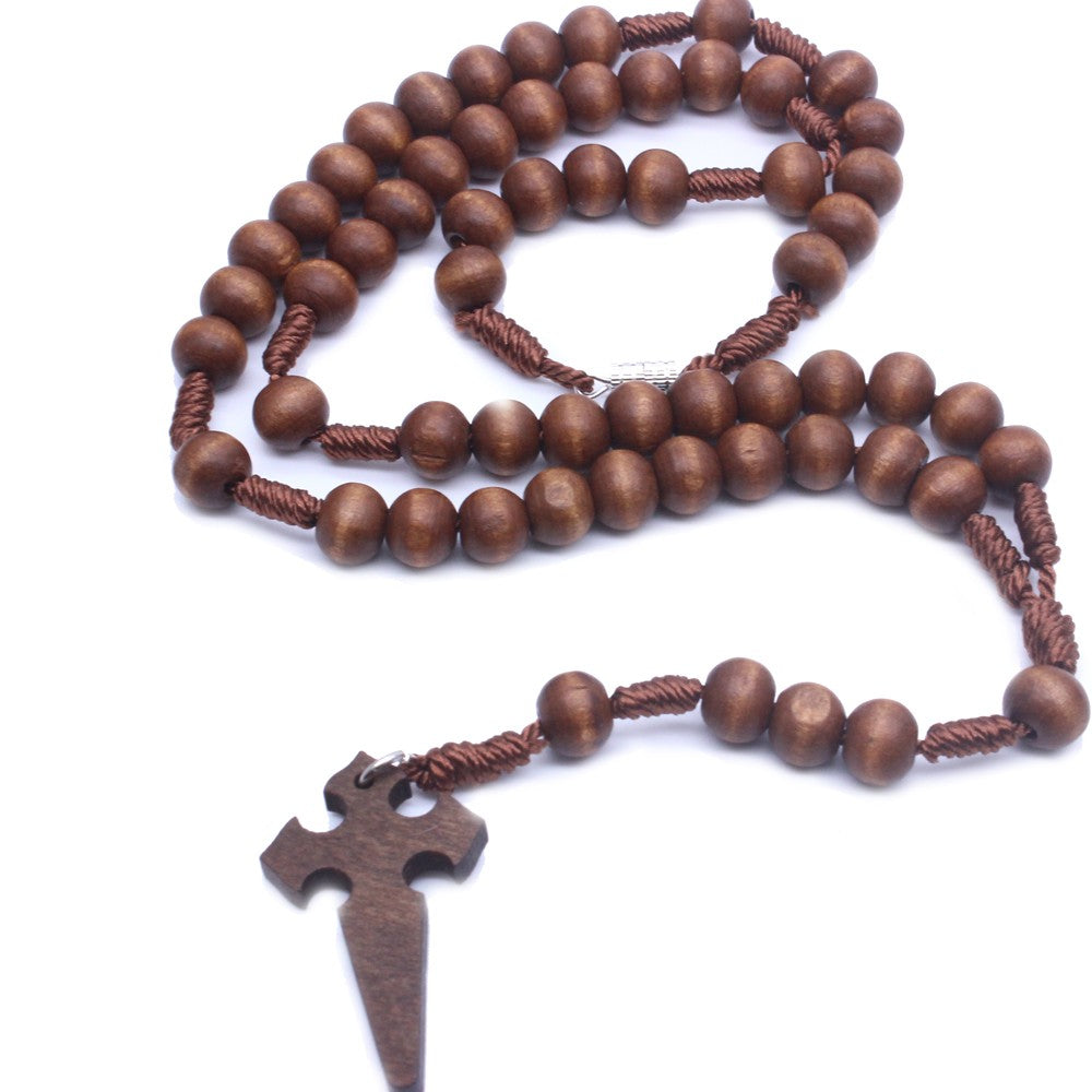 Handcrafted Wooden Rosary Necklace – Short Style 6×7mm Beads with Cross