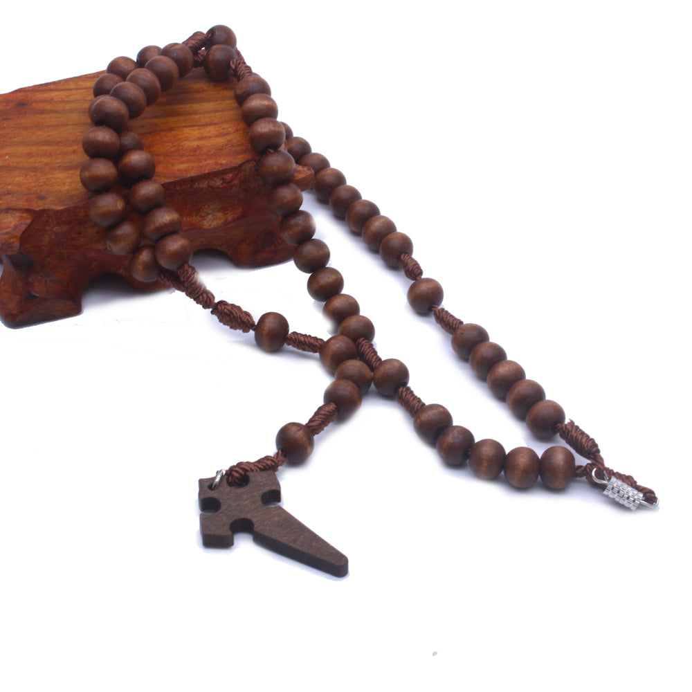 Handcrafted Wooden Rosary Necklace – Short Style 6×7mm Beads with Cross