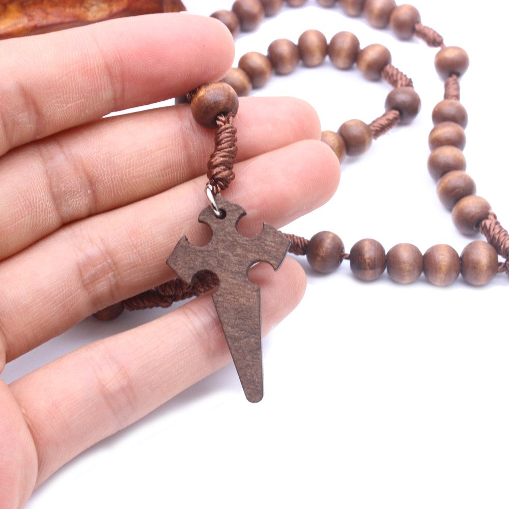 Handcrafted Wooden Rosary Necklace – Short Style 6×7mm Beads with Cross