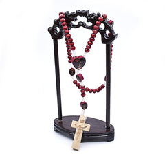 Mini Burgundy Wooden Rosary – Handheld Prayer Beads with Cross