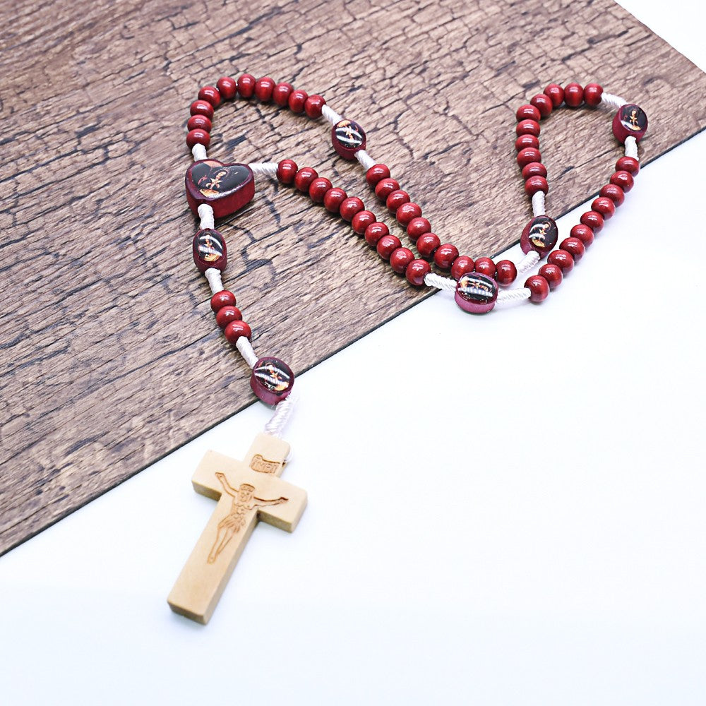 Mini Burgundy Wooden Rosary – Handheld Prayer Beads with Cross