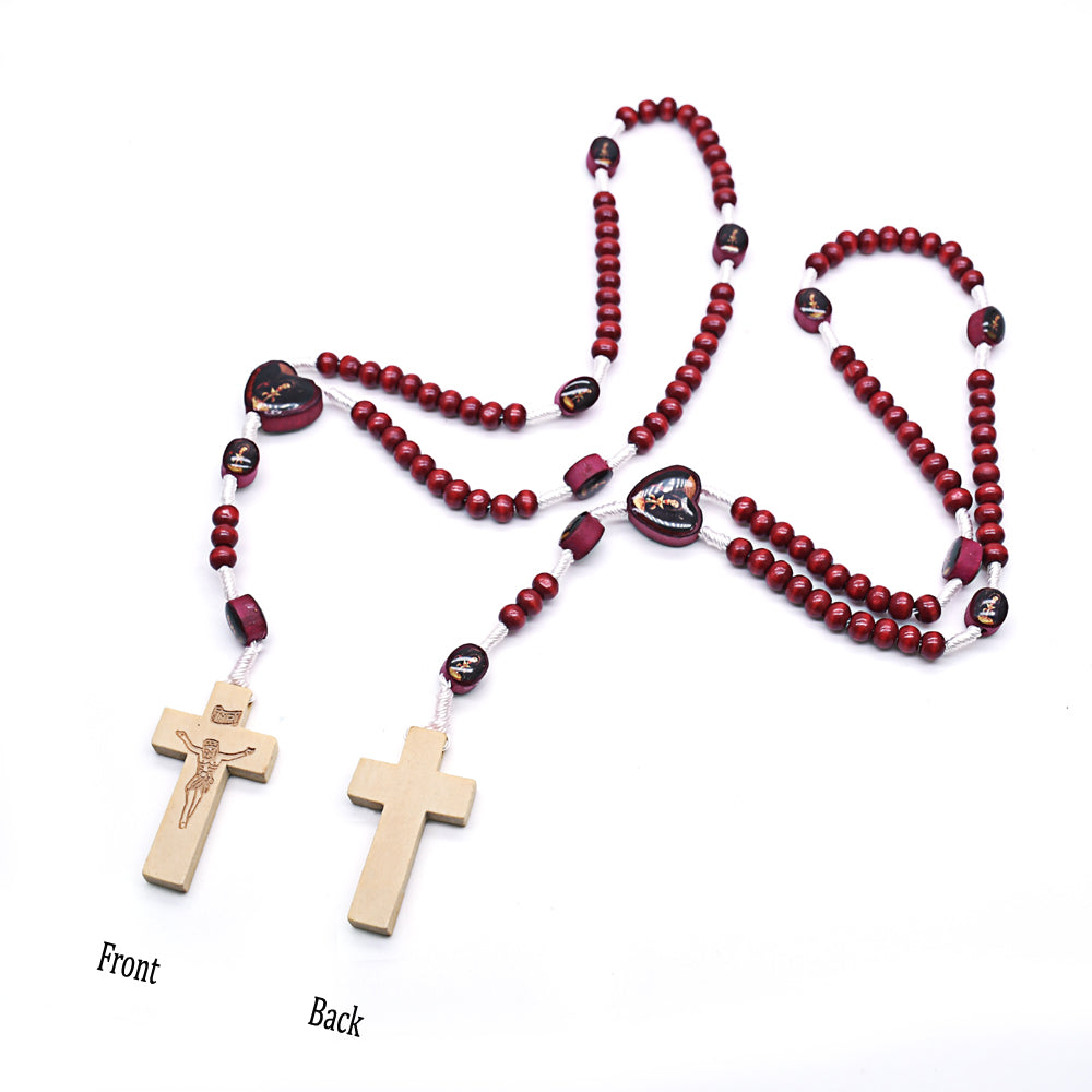 Mini Burgundy Wooden Rosary – Handheld Prayer Beads with Cross
