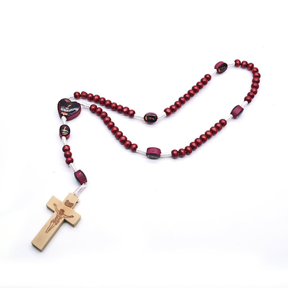 Mini Burgundy Wooden Rosary – Handheld Prayer Beads with Cross