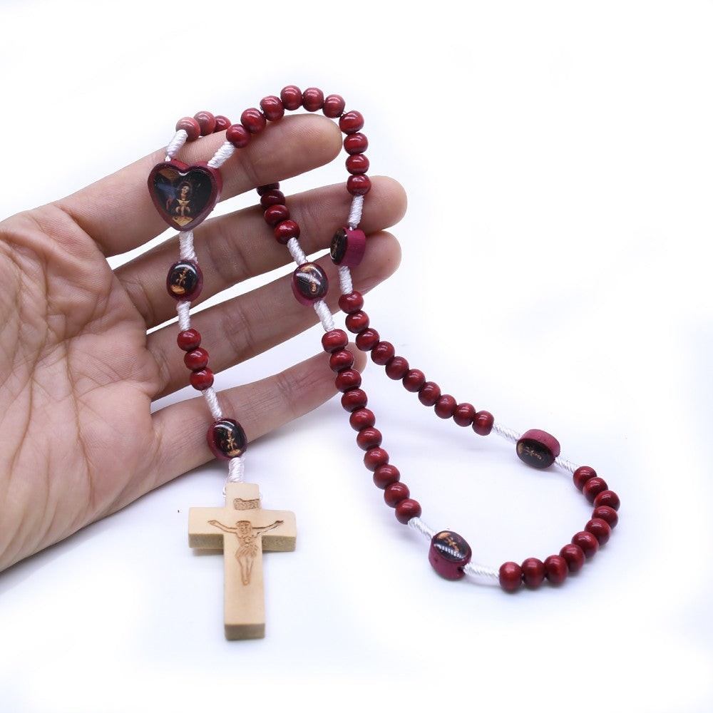 Mini Burgundy Wooden Rosary – Handheld Prayer Beads with Cross
