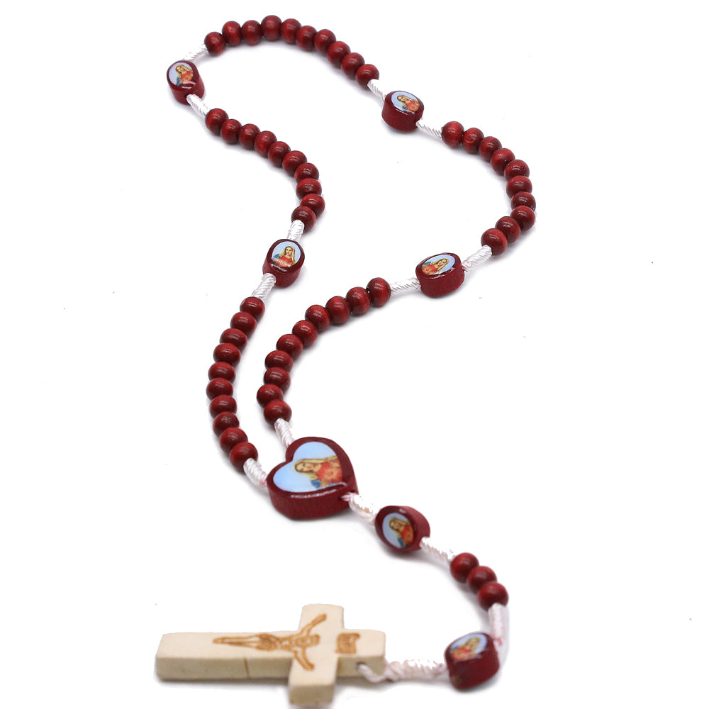 Mini Burgundy Wooden Rosary – Handheld Prayer Beads with Cross