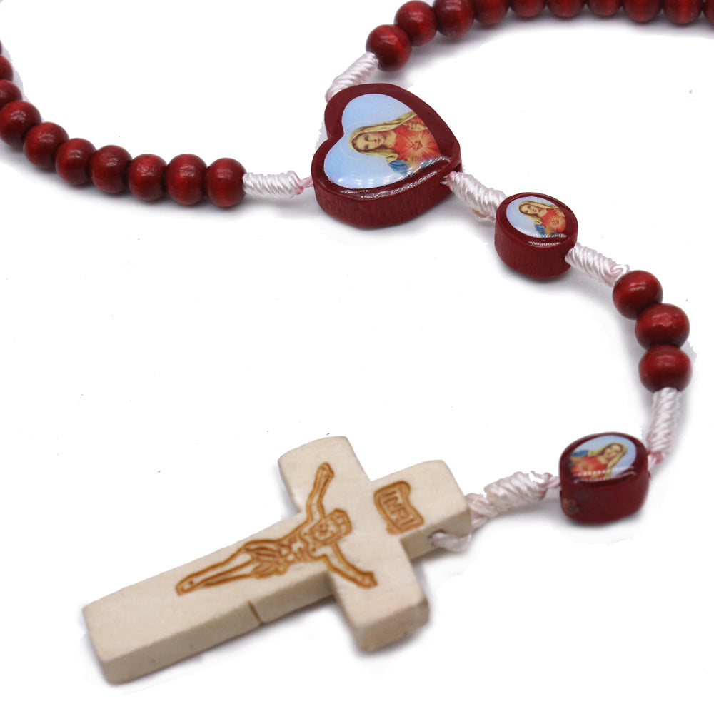 Mini Burgundy Wooden Rosary – Handheld Prayer Beads with Cross