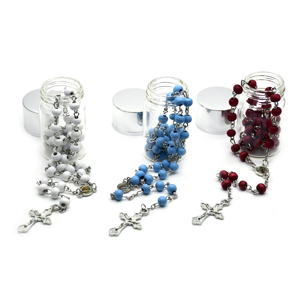 Scented Wooden Rosary Beads – Cross Necklace with Glass Bottle