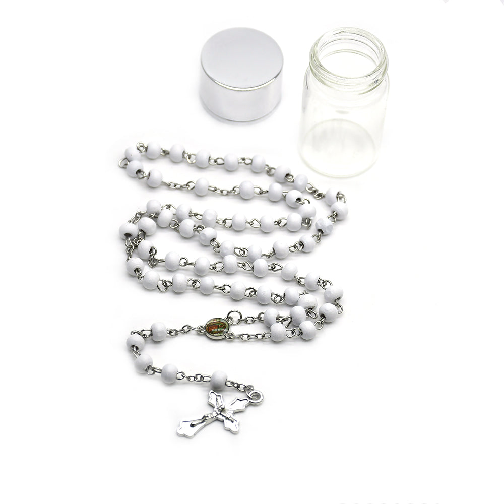 Scented Wooden Rosary Beads – Cross Necklace with Glass Bottle