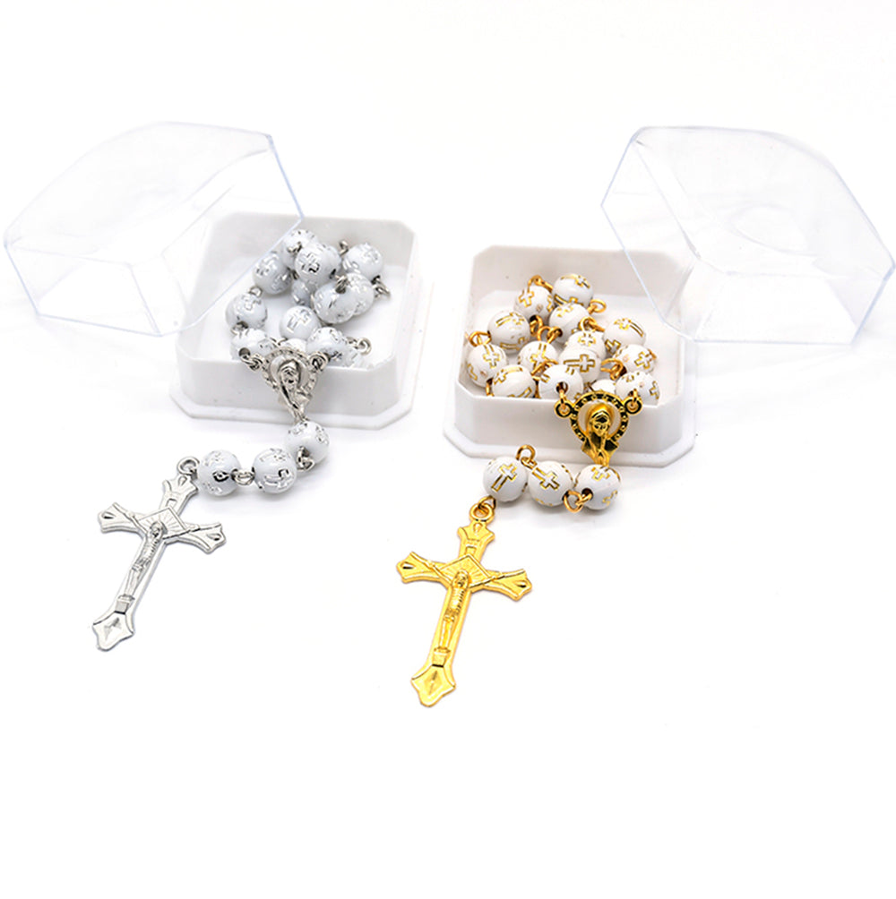 Rosary Bracelet & Car Charm – Cross Beaded Baptism Rosary