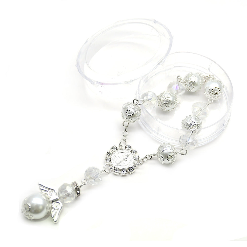 Angel Crystal Rosary Bracelet – St. Benedict Cross Prayer Beads