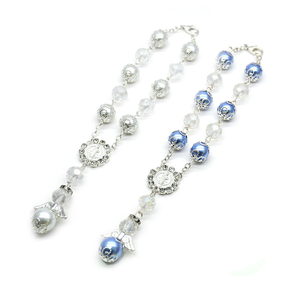 Angel Crystal Rosary Bracelet – St. Benedict Cross Prayer Beads