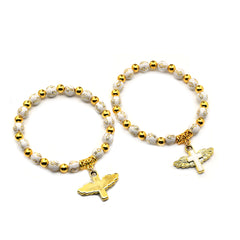 Angel Cross Rosary Bracelet – Gold Beads with Rose Design