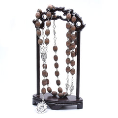Seven Sorrows Rosary Necklace – Long Wooden Beads with Cross