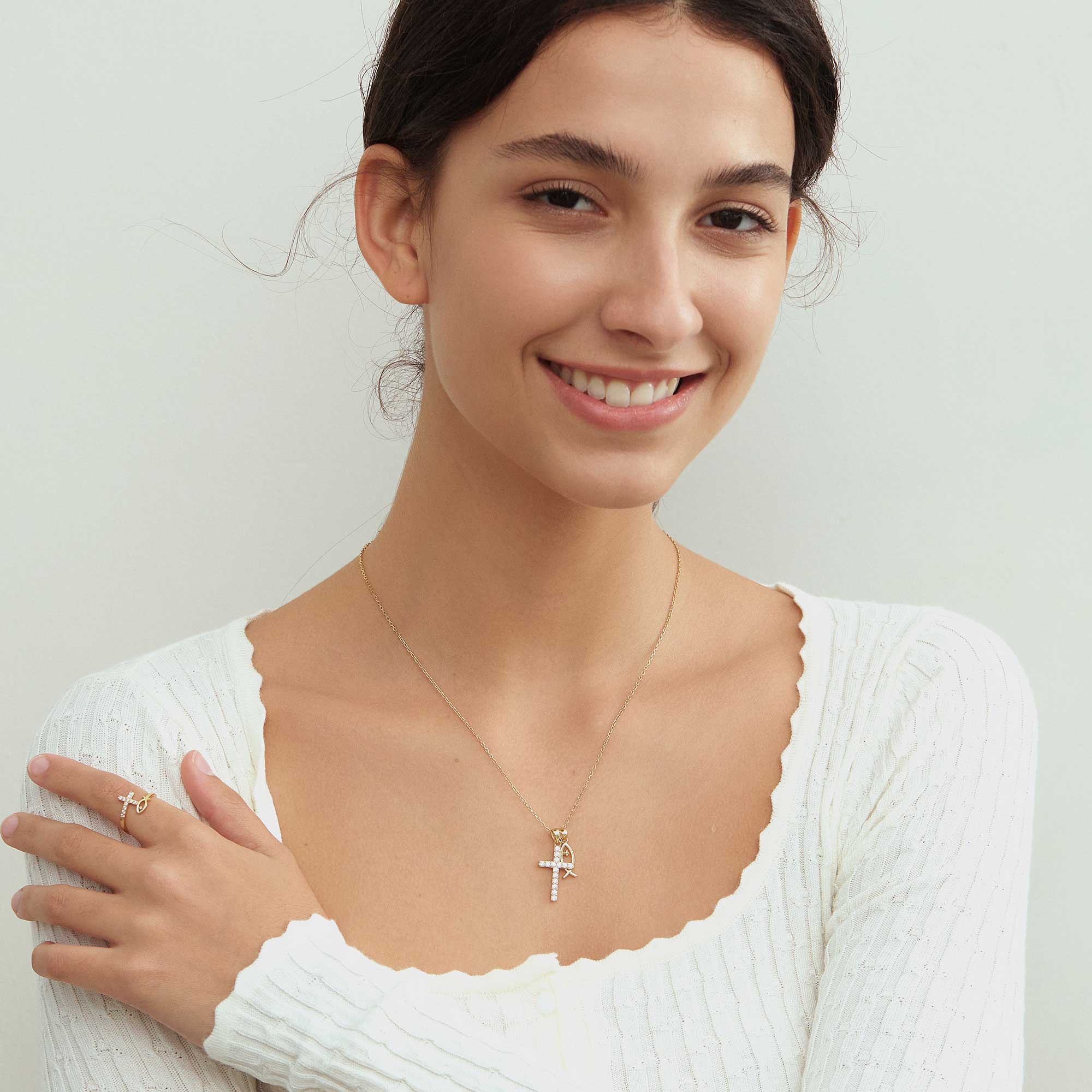 18K Gold-Plated We Will be With You Cross Ichthys Necklace