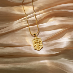 Personalized Hexagonal Alpha Omega Cross Medallion Necklace