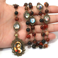 Retro Agate Stone Virgin Mary Seven Sorrow Rosary