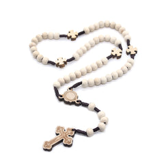 Handcrafted Natural Wood Rosary Necklace – Cross Design