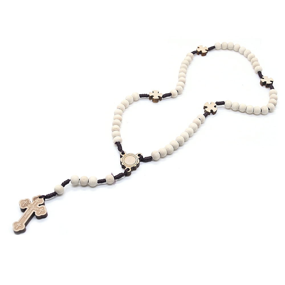 Handcrafted Natural Wood Rosary Necklace – Cross Design