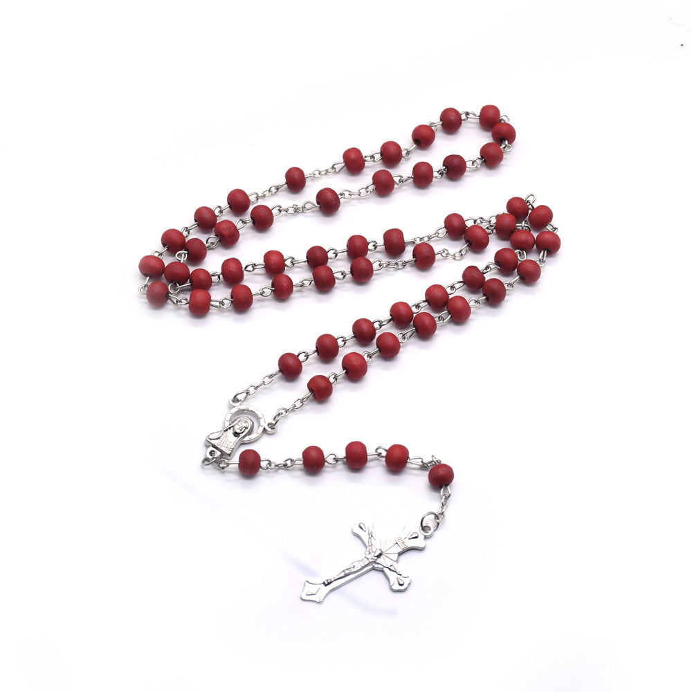 Classic Burgundy Scented Wooden Rosary – Cross Necklace Gift Set