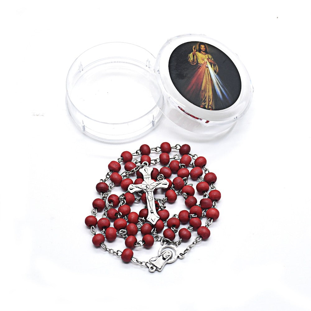 Classic Burgundy Scented Wooden Rosary – Cross Necklace Gift Set
