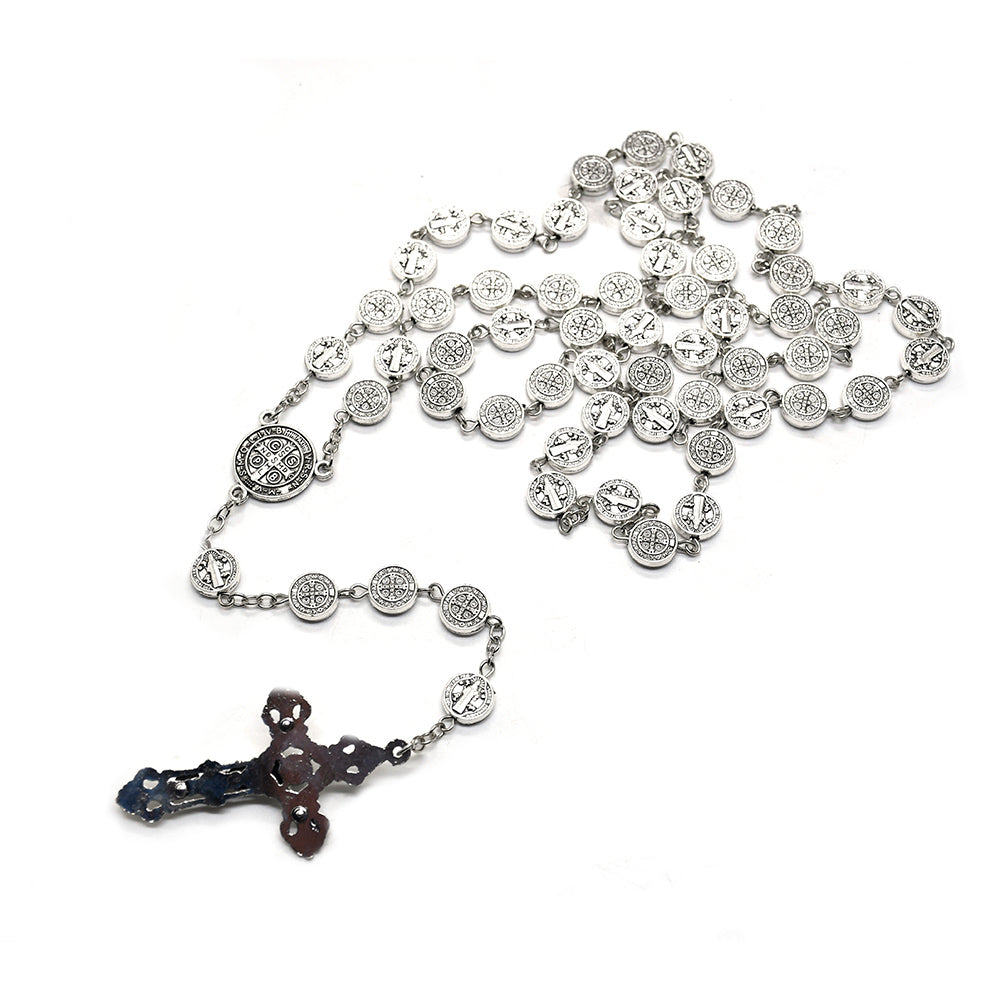 Catholic Rosary Necklace – Antique Silver Crucifix Beaded Prayer Chain (59 Beads)