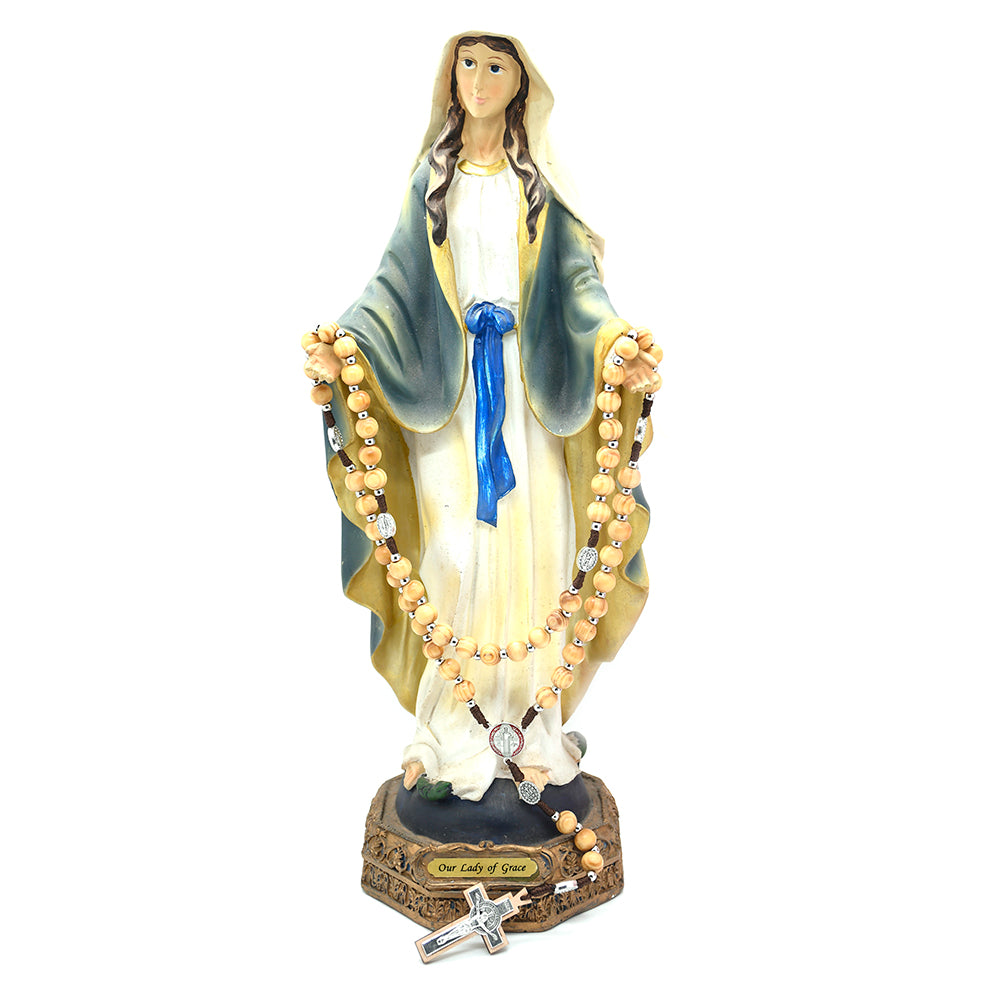 Handcrafted Pine Wood Rosary Necklace – Baptism & Prayer Beads with Cross