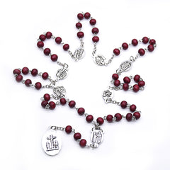 Catholic Seven Sorrows Rosary Necklace – Wooden Prayer Beads with Cross