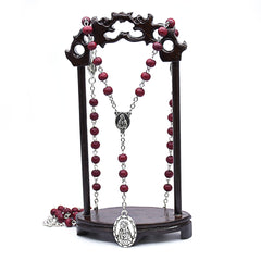 Catholic Seven Sorrows Rosary Necklace – Wooden Prayer Beads with Cross