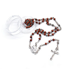 Mini Brown Wooden Rosary Necklace – Dove & Cross with Gift Box