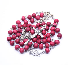 Burgundy Rose Scented Rosary Necklace – Virgin Mary & Cross