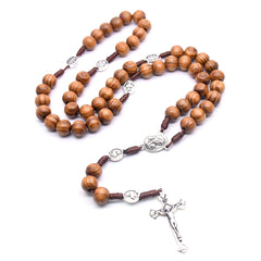 Handcrafted Wooden Rosary Necklace – Pine Beads with Cross
